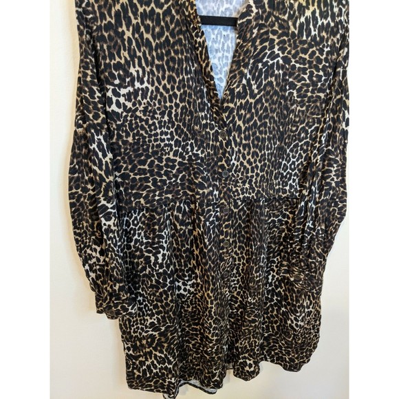 Zara Animal Print Button Front V-Neck Long Sleeve Viscose Shirt Dress Small - Picture 6 of 10
